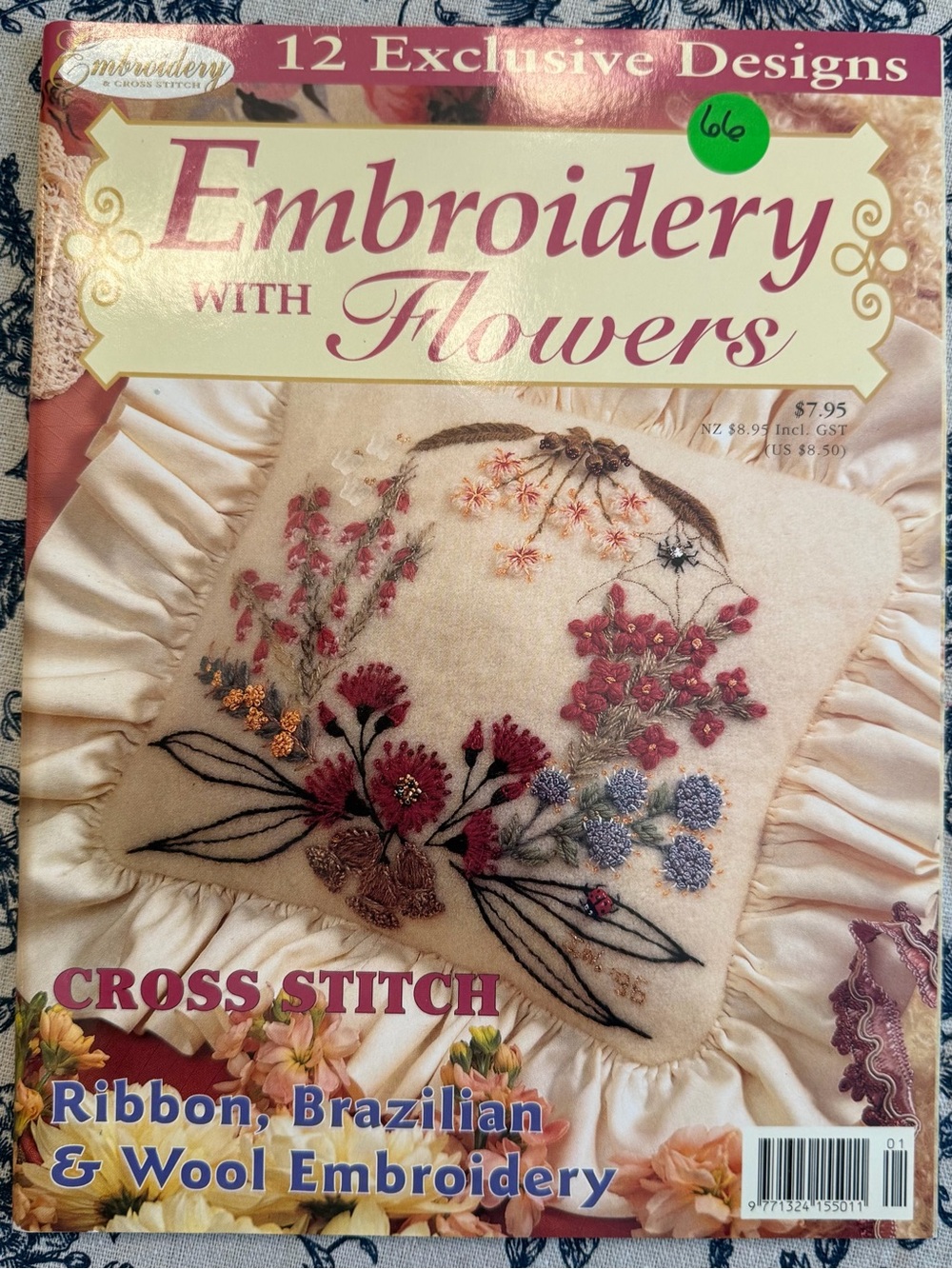 EMBROIDERY WITH FLOWERS Cross Stitch Ribbon Brazilian Wool 1997 12 Designs